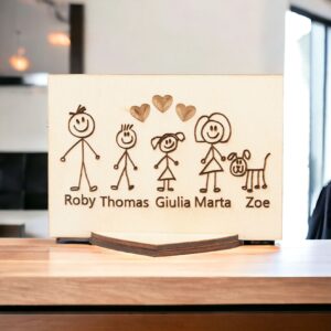 Quadretto famiglia con cavalletto, personalizzabile con personaggi e nomi