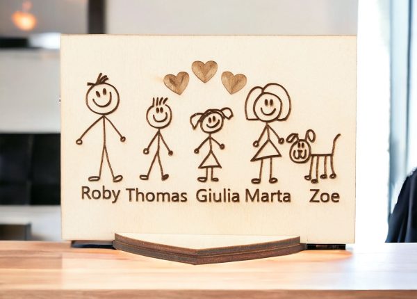 Quadretto famiglia con cavalletto, personalizzabile con personaggi e nomi